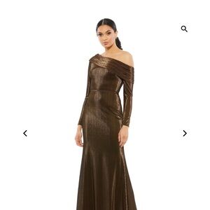 Elegant One-Shoulder Metallic Brown Evening Dress